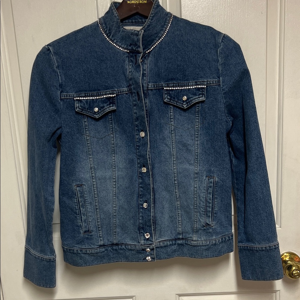 Classic Blue Denim Jacket with Embellished Details
